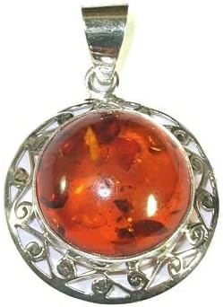 Round Amber & Sterling Silver Pendant
