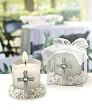 Glass Candle Holder Wedding Favors - Silver Base with Cross, 18