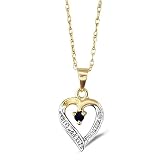 9ct Yellow Gold Ladies Heart Shape September Birthstone Pendant set with Sapphire and 1pt of Diamond on 18 Prince of Wales Chain