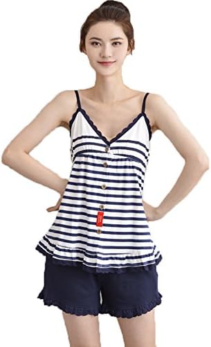 Mingxin Couple Women's Pure Cotton Summer Sleepwear Pyjamas Set Camisole Shorts