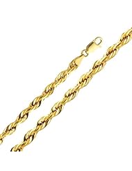 14K Yellow Gold 5mm Diamond-Cut Hollow Rope Chain Necklace with Lobster Claw Clasp