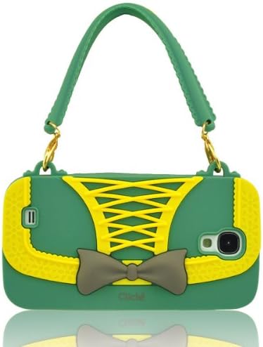Angelseller XKM Stylish 3D Handbag Style Grey Bowknot &amp; Yellow Grids Floral Border Pattern Soft Silicone Case Cover Compatible for Samsung Galaxy S4 SIV i9500(Green)