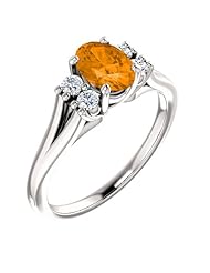 14K White Gold 7.00x5.00mm Oval Cut Spessartite Garnet and Diamond Ring -- LIFETIME WARRANTY