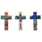Set of Three Hand Painted Wood Crosses - 5.9 Inch/15cm. Each ~ Exporsal