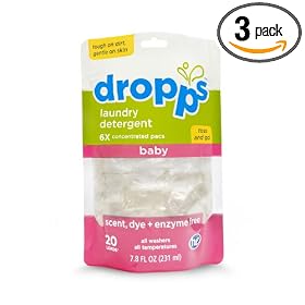 Dropps Baby Laundry Pacs, Scent, Dye and Enzyme-Free, 20-load pouch (pack of 3)