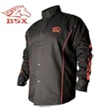 BSX Flame-Resistant Welding Jacket - Black with Red Flames, Size 2X-Large