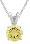 Platinum Overlay Sterling Silver 8mm Round Canary Yellow Cubic Zirconia Pendant, 18"
