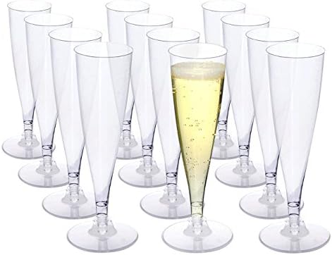Premium Champagne Flutes - Set of 12 4.7 oz Clear Champagne Flutes -Best Bulk Plastic Champagne Flutes-Perfect For Weddings, Celebrations &amp; Gifts - Easy To Store Or Dispose - Minor Assembly