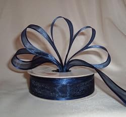 Organza Satin Edge Ribbon - 7/8" - 25 Yards (75 FT) - Navy Blue