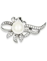 Sterling Silver Imitation Pearl and CZ Pin 26mmx44mm
