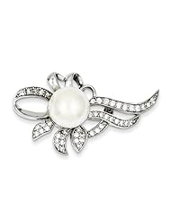 Sterling Silver Imitation Pearl and CZ Pin