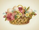 Wallmonkeys Peel and Stick Wall Decals - Vintage Easter Basket with Flowers and Easter-eggs - 18