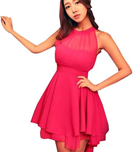 WellMiss Sexy Women Sleeveless Scalloped Prom Ball Cocktail Party Formal Evening Gown Dress (Medium, Pink)