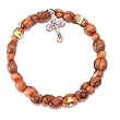 Expandable wired Olive wood religious bracelet with Silver tone Crucifix *** packed as a gift with special Certificate of Authenticity and origin and a FREE Lord's Prayer gift card