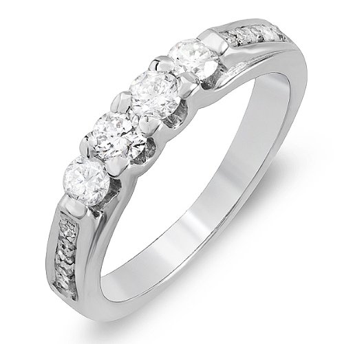 14k White Gold Round Diamond Ladies Anniversary Wedding Band Stackable Ring (0.55 cttw, H-I Color, SI3-I2 Clarity)