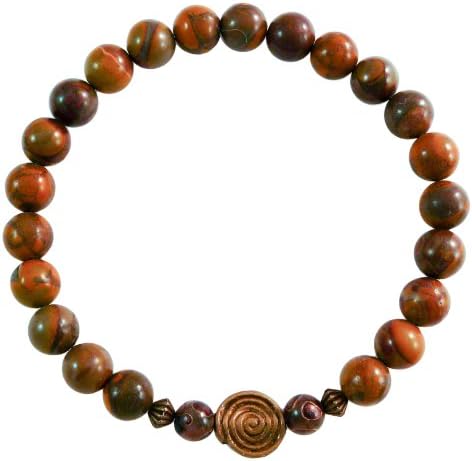 Chrysanthemum Stone Bracelet with Swirl Bead and Tibetan Carved Agate Beads on Elastic