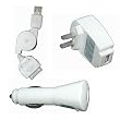 3 in 1 iPod Charger Kit, Home/Travel Charger, Car Charger, Retractable USB kit.