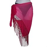 Pink Sheer Triangle Bikini Fringed Cover Up Wrap