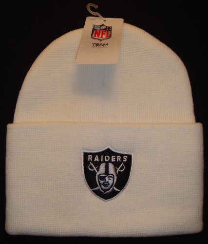Oakland Raiders NFL Long Beanie Knit Cap Hat WHITE