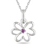 10k Gold .03ct TDW Pink Diamond Flower Necklace