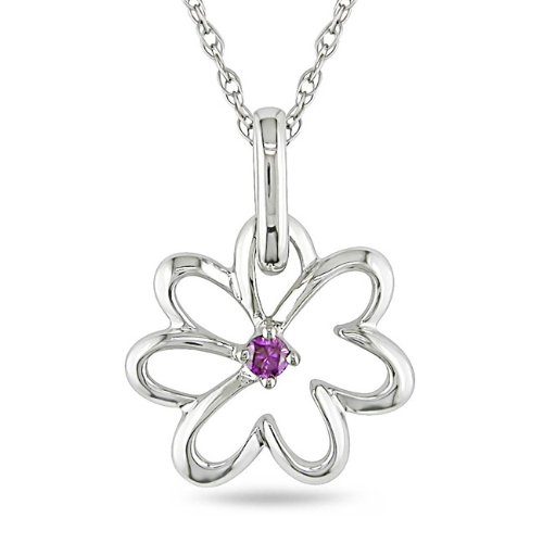 10k Gold .03ct TDW Pink Diamond Flower Necklace
