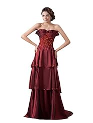 A-line Strapless Floor Length Satin/Taffeta Natural   Waistline Beaded Lace Applique Tiered Prom Dress 