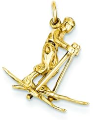 14K Yellow Gold 3D Snow Skier Charm Skiing Sports