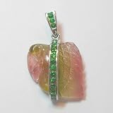 14K White Gold Carved Tourmaline and Tsavorite Pendant