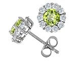 2.25 cts 14K White Gold Plated 925 Sterling Silver and Genuine Round Peridot Earrings