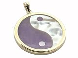Lavender Jade and Mother Of Pearl Large Ying-Yang Pendant, 14k Gold