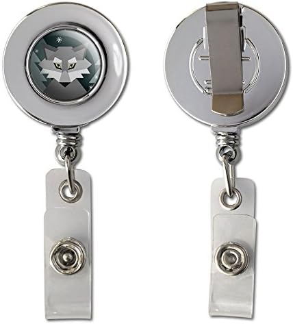 Geometric Wolf Winter Retractable Reel Chrome Badge ID Card Holder Clip