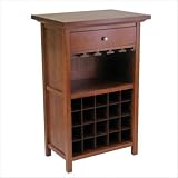 Walnut Finish Wine Cabinet with Drawer & Glass Holder