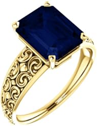 14K Yellow Gold 10.00x8.00mm Emerald Cut Chatham Created Sapphire Ring -- LIFETIME WARRANTY