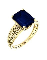 10K Yellow Gold 10.00x8.00mm Emerald Cut Chatham Created Sapphire Ring -- LIFETIME WARRANTY