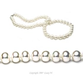 Single Strand 18 Inch 8.0-9.0mm White Button Shape Freshwater Cultured Pearl... by Augustina Jewelry