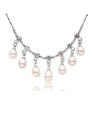 Blue Pearls - 7 Pearl and Cz Stone White Necklace - BPS 1006 O Blanc