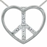 CandyGem 14k Gold Genuine Diamond Peace Sign And Heart Pendant