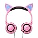 Cat Ear Headphones with Glowing Lights for Girls, IPRO Wired Gaming Folding LED Anime Over-Ear Headsets with Flashing Ears for Computer, Tablet, Phones, MP3, MP4, etc - Pink