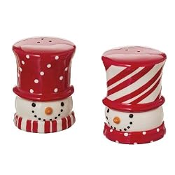 Peppermint Twist Snowmen Head Salt and Pepper Shakers