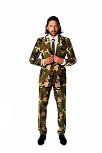 OppoSuits Men's Commando Party Costume Suit, Green/Black/Brown, 40