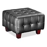 Zuo Modern Button Leather Ottoman by Zuo Modern 900260 (Black) (16.5H x 24W x 24D)