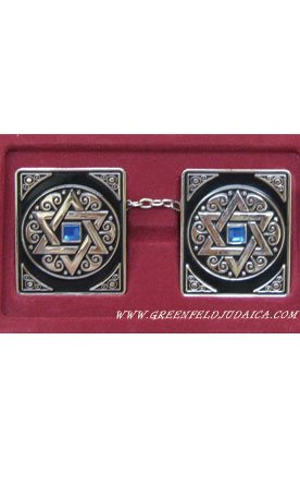 Stars of David with Embedded Blue Stones Silver Plated Tallit Prayer Shawl Clips