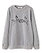 Halife Women's Cute Cat Face and Meow Letter Print Lightweight Sweatshirt