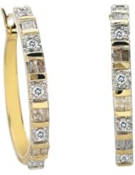 10K Yellow Gold 0.53cttw Prong Set Baguette and Round Diamond Hoop Earring