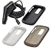4 Pieces Value Combo of Black, Smoke Gray and White Silicone Skin Cover Case with Car Charger for Blackberry BOLD 9000
