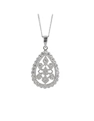 Sterling Silver Swarovski Cubic Zirconia Vintage Inspired Teardrop Pendant Necklace, 18"