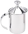 HIC Milk Creamer Frother Cappuccino Coffee Foam Pitcher with Handle and Lid, Stainless Steel, 14-Ounce Capacity
