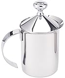 HIC Milk Creamer Frother Cappuccino Coffee Foam Pitcher with Handle and Lid, Stainless Steel, 14-Ounce Capacity