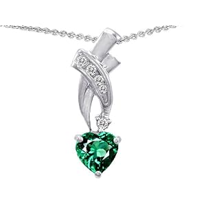 Buy 2.05 cttw 925 Sterling Silver 14K White Gold Plated Created Heart Shaped Emerald Pendant