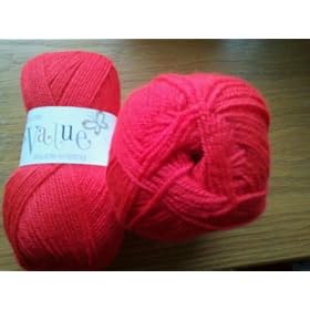 Two Balls Of 100gm BRIGHT RED Big Value (King Cole) Double Knitting Yarn (Wool) shade 9